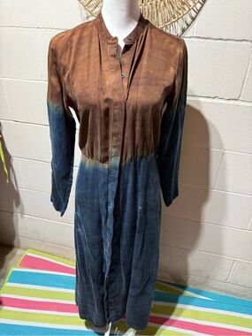 Anthropologie Two-Tone Brown and Blue Maxi Bohemian Dress (missing belt)